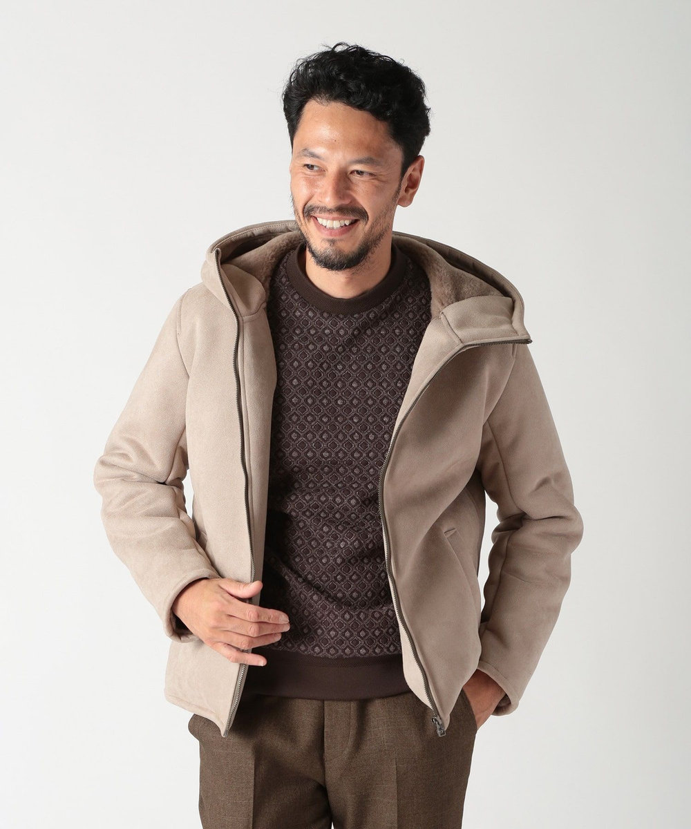 MEN'S BIGI テックレザームートンパーカー ベージュ
