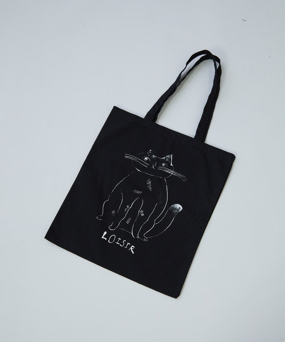 LOISIR 【アーティストコラボ】LOISIR×TORANEKOBONBONぽってりネコトートバッグ ブラック