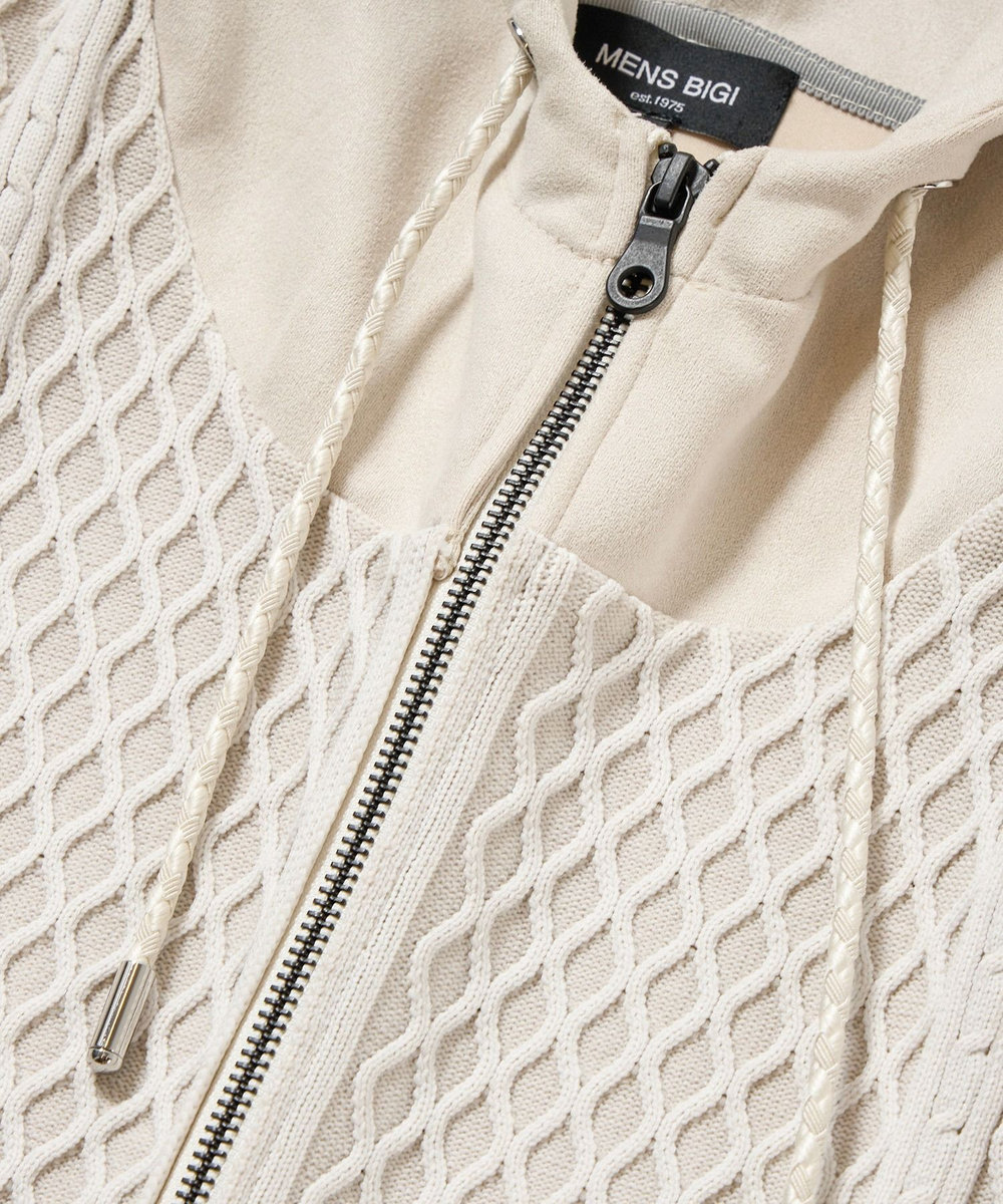 MEN'S BIGI ニットコンビパーカ オフホワイト