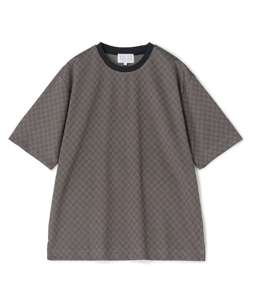 UNION STATION ジオメトリックジャガードTシャツ＜ストレッチ・マシンウォッシャブル＞ チャコールグレー
