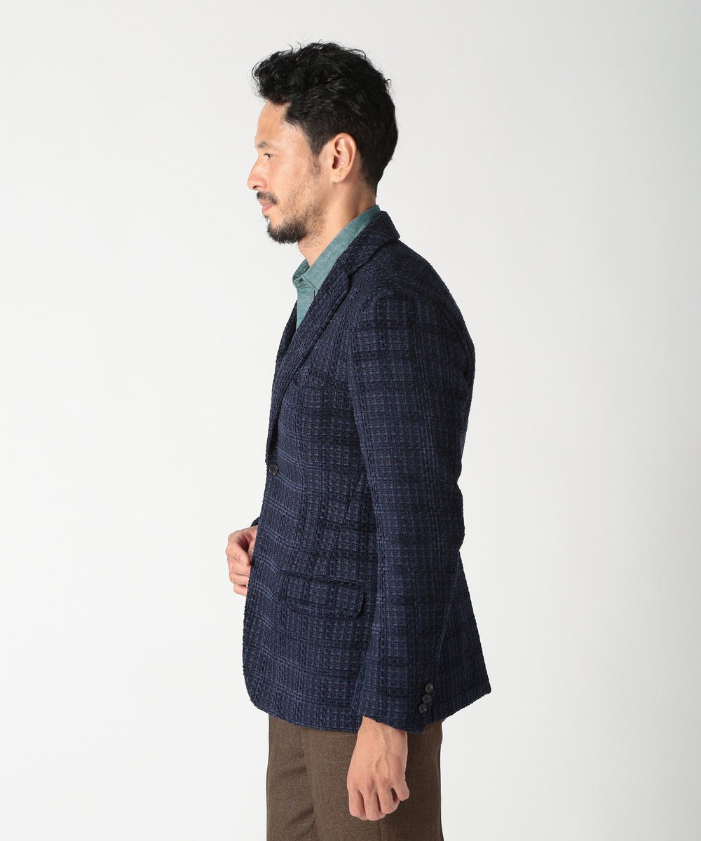 MEN'S BIGI 3Dツイードドビーチェックジャケット ネイビー