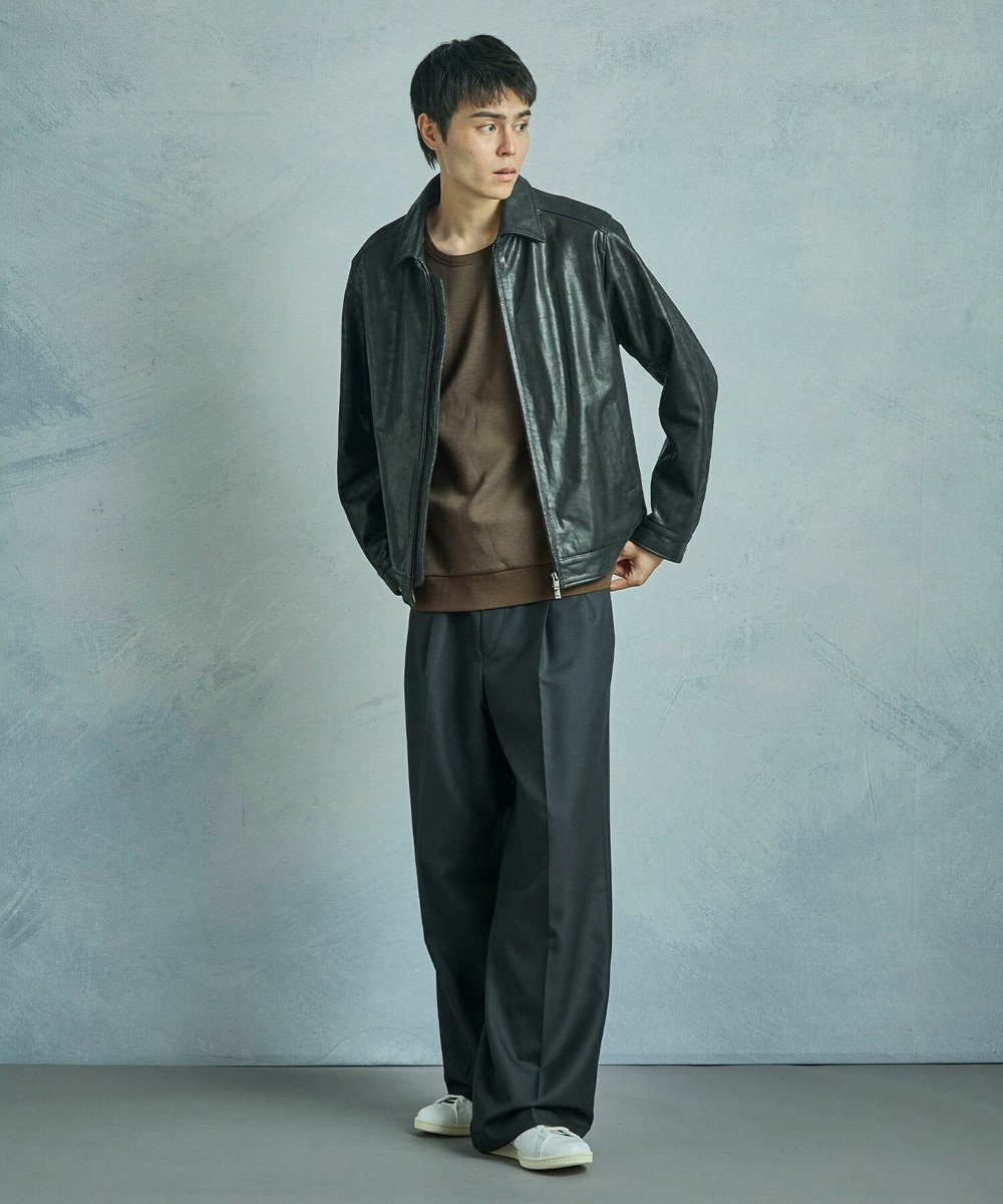 MEN'S BIGI ゴートレザー ライダースブルゾン ブラック