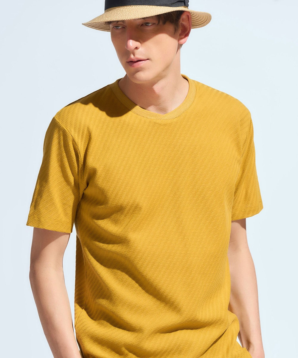 MEN'S BIGI リンクスジャカードシルケットカットソー イエロー