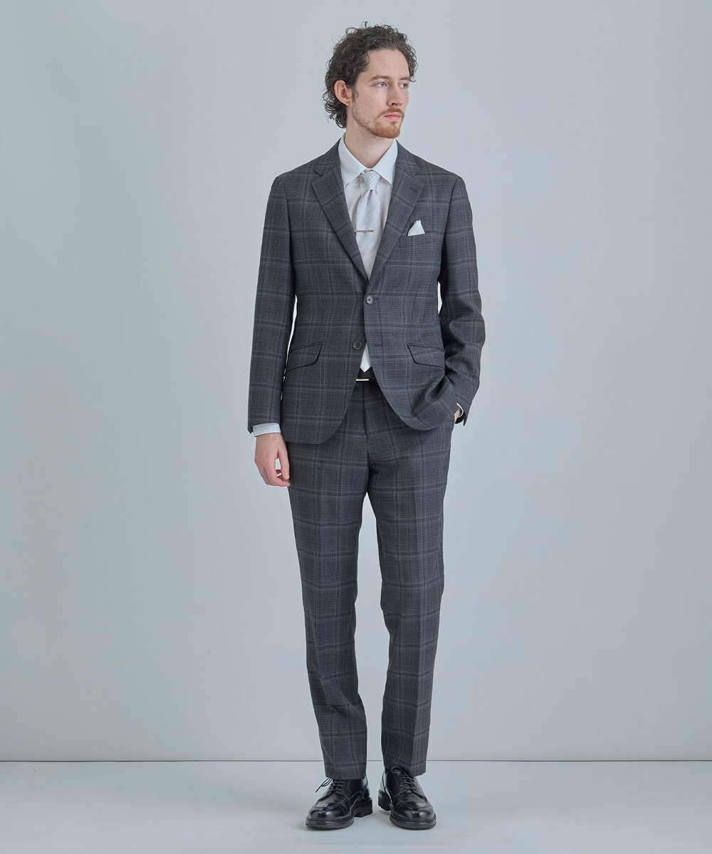 MEN'S BIGI ジオメトリック柄xシャドー千鳥柄クレリックタイ シルバー