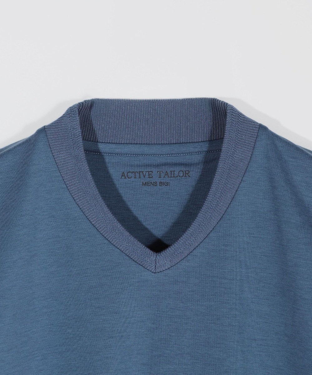 MEN'S BIGI 【ACTIVE TAILOR/アクティブテイラー】シルケットスムースVネック長袖Tシャツ ブルー