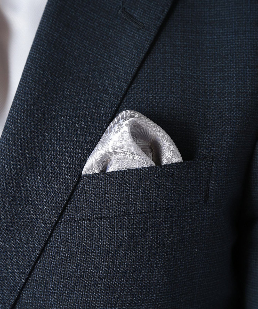 MEN'S BIGI ジオメトリック柄チーフ シルバー