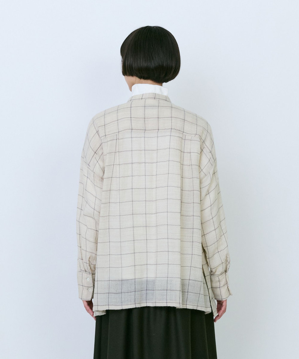 LOISIR ウールガーゼ断ち切りフリルブラウス ベージュ