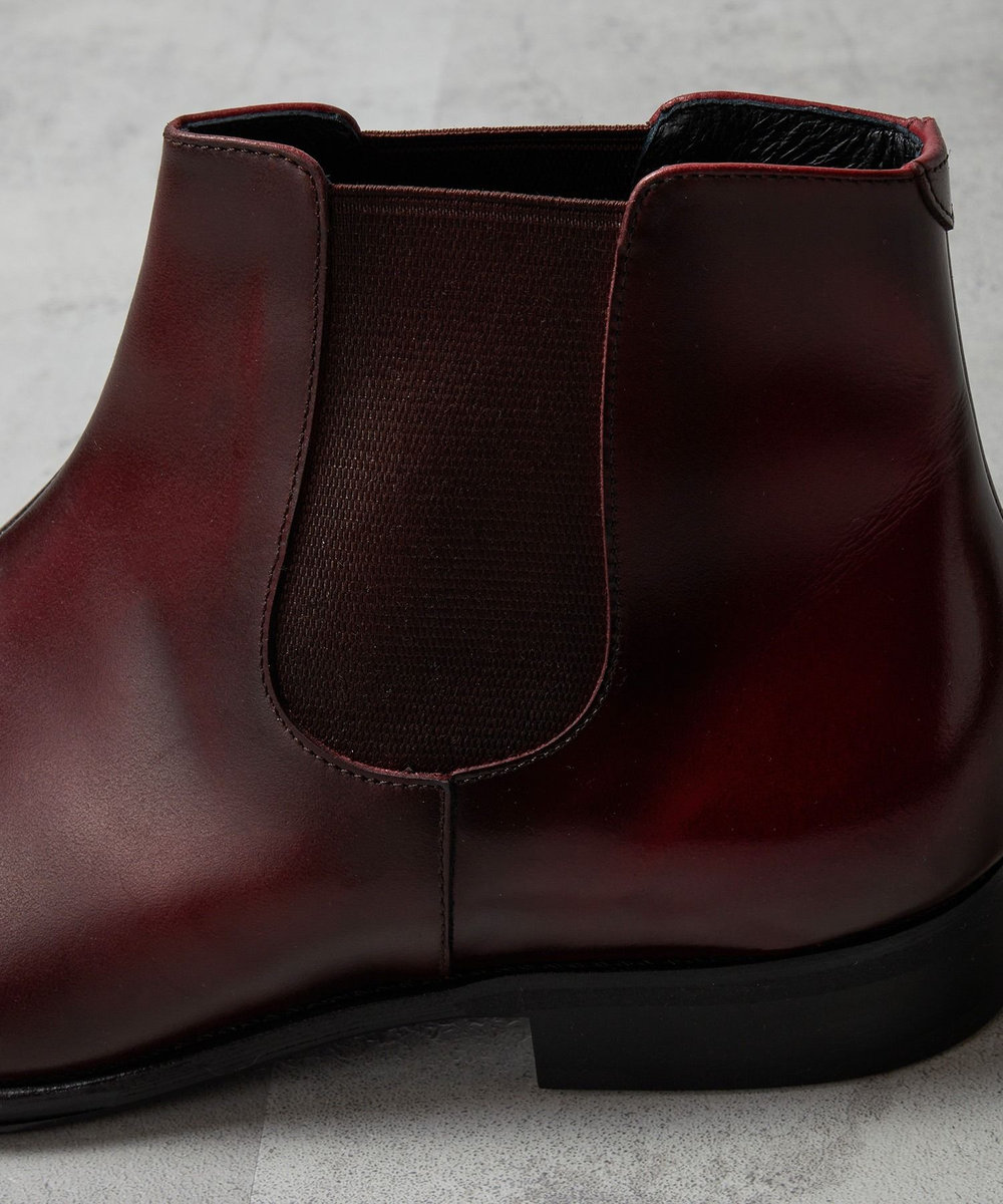 MEN'S BIGI サイドゴアリアルレザーショートブーツ ボルドー