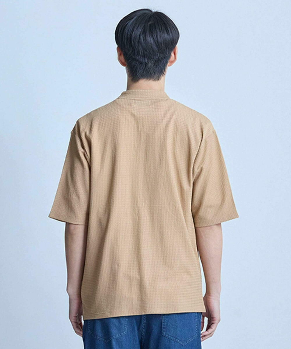UNION STATION 【WEB限定】シア―5分袖ボタンレスカーディガン＜ストレッチ・ハンドウォッシャブル・接触冷感・通気性＞ ベージュ