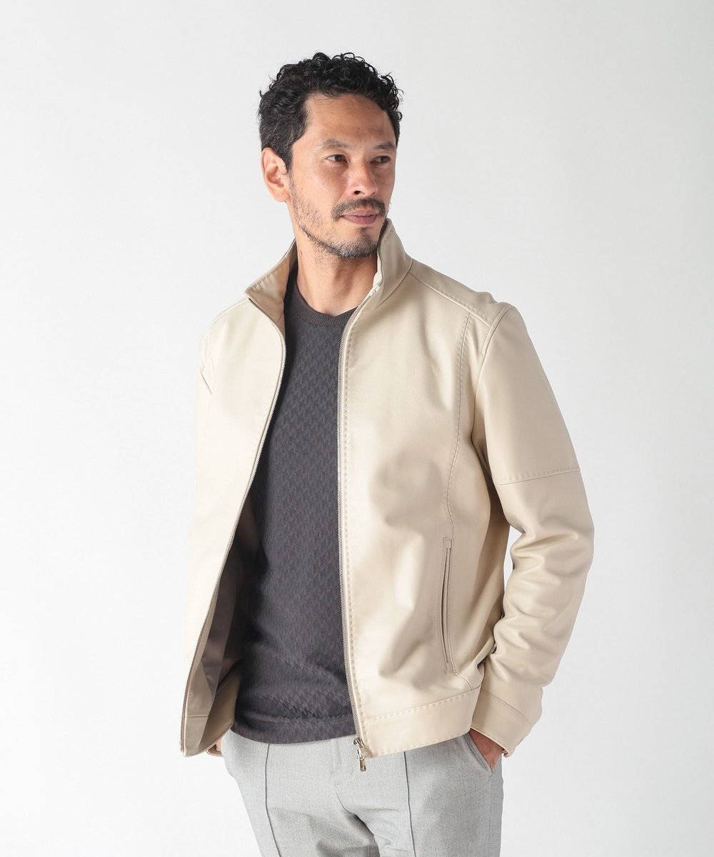 MEN'S BIGI スタンドカラーシングルライダース レザージャケット オフホワイト