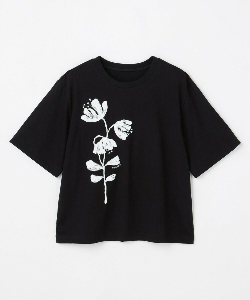 L'EQUIPE フラワー顔料プリントTシャツ ブラック