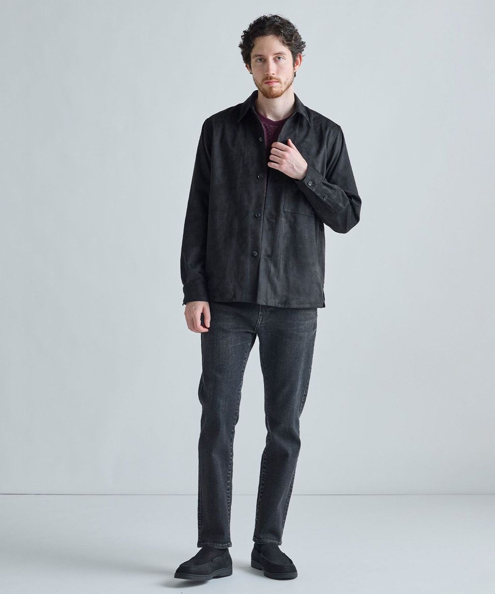 MEN'S BIGI フェイクスエード リラックスフィットシャツ ブラック