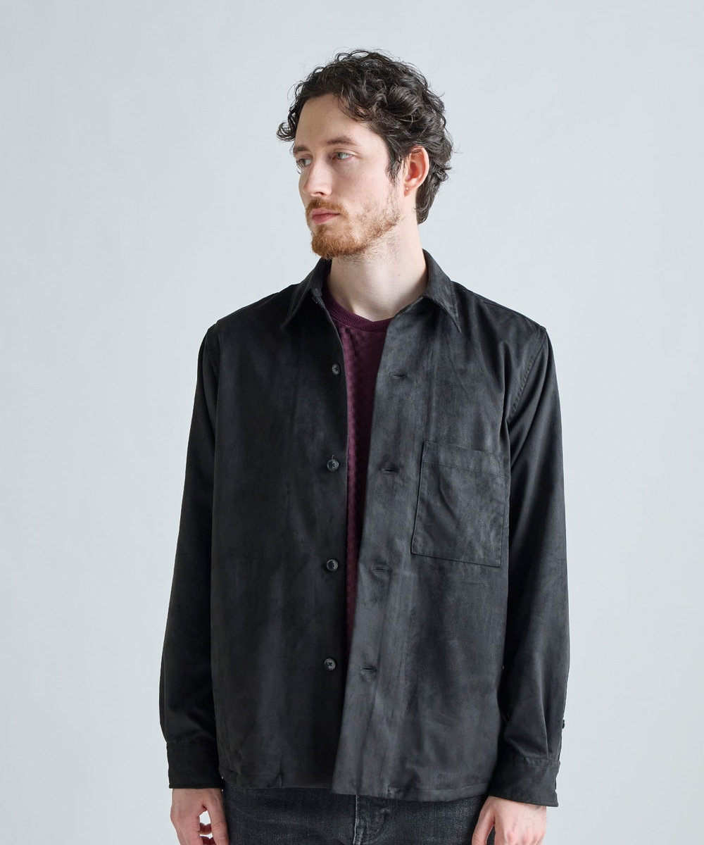 MEN'S BIGI フェイクスエード リラックスフィットシャツ ブラック