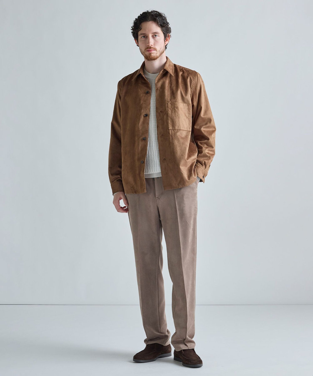 MEN'S BIGI フェイクスエード リラックスフィットシャツ ブラウン