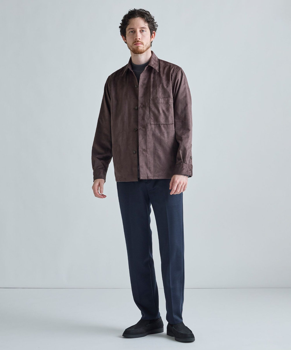 MEN'S BIGI フェイクスエード リラックスフィットシャツ チャコールグレー