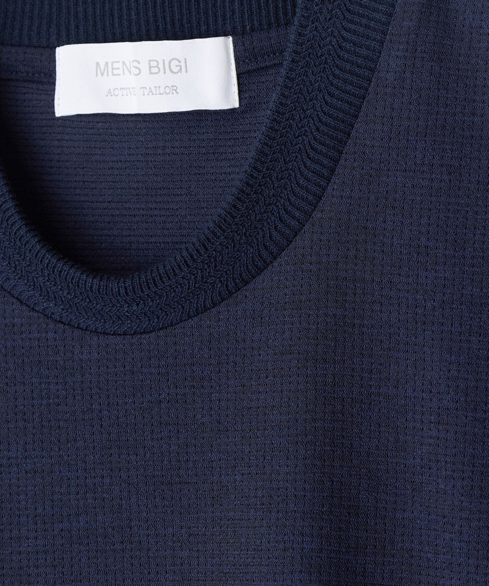 MEN'S BIGI 東レPrimeflex 麻調ドットメッシュ クルーネックTシャツ＜吸水速乾/通気性＞ ネイビー