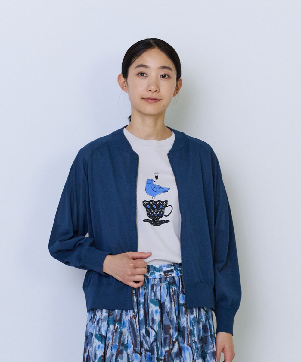 ADIEU TRISTESSE ペーパーポリエステルニットブルゾン ネイビー