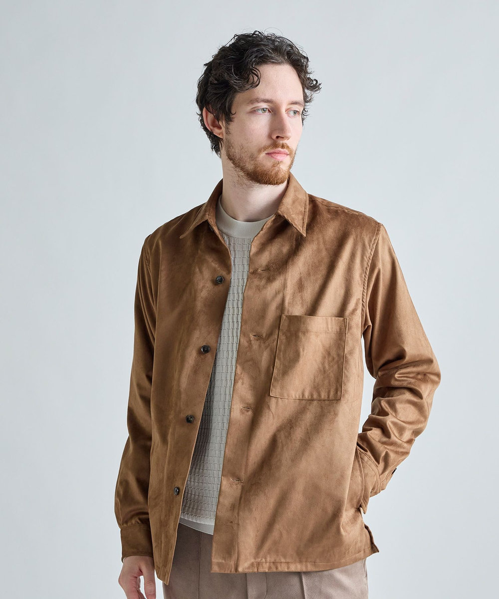 MEN'S BIGI フェイクスエード リラックスフィットシャツ ブラウン