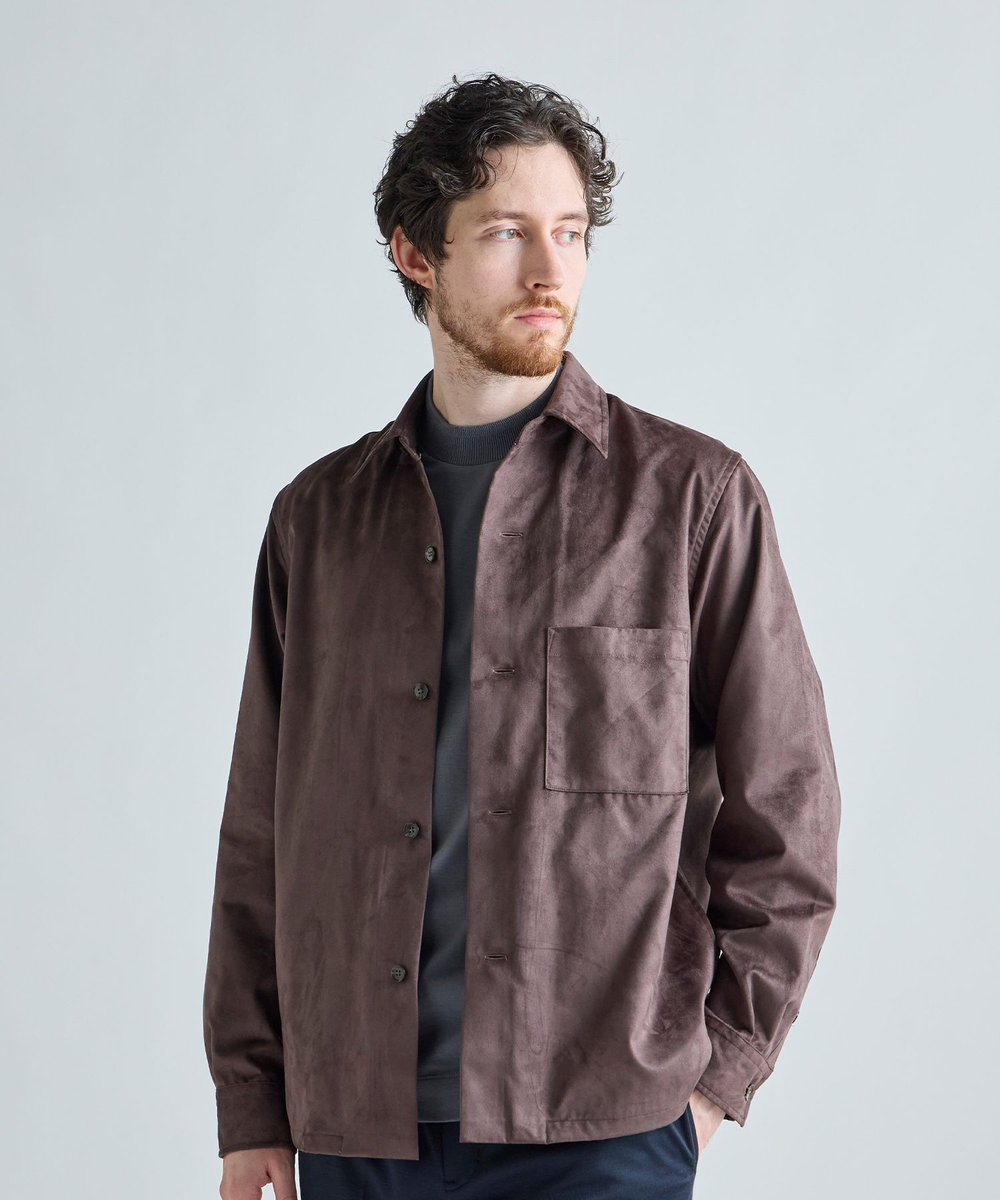 MEN'S BIGI フェイクスエード リラックスフィットシャツ チャコールグレー