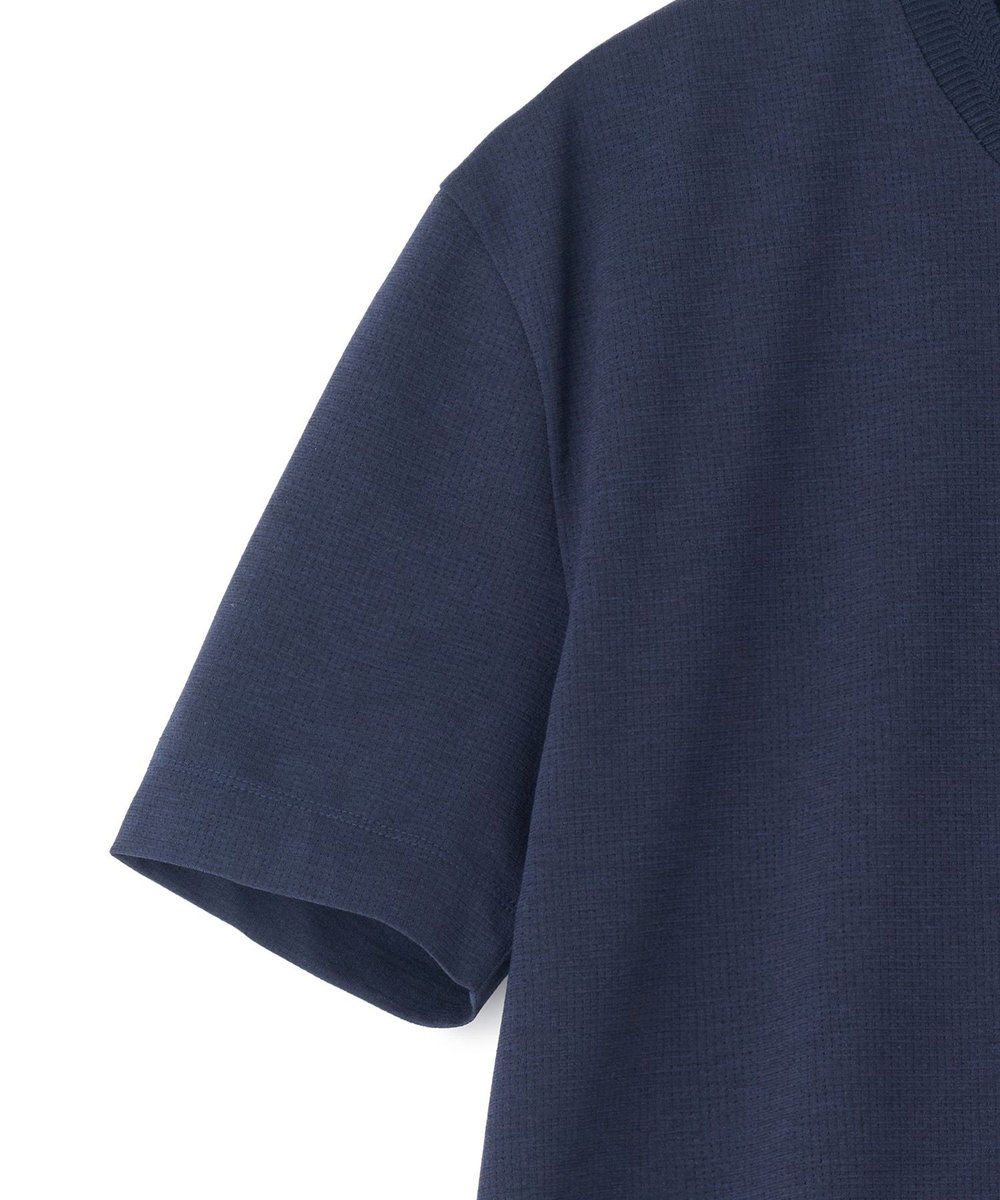 MEN'S BIGI 東レPrimeflex 麻調ドットメッシュ クルーネックTシャツ＜吸水速乾/通気性＞ ネイビー