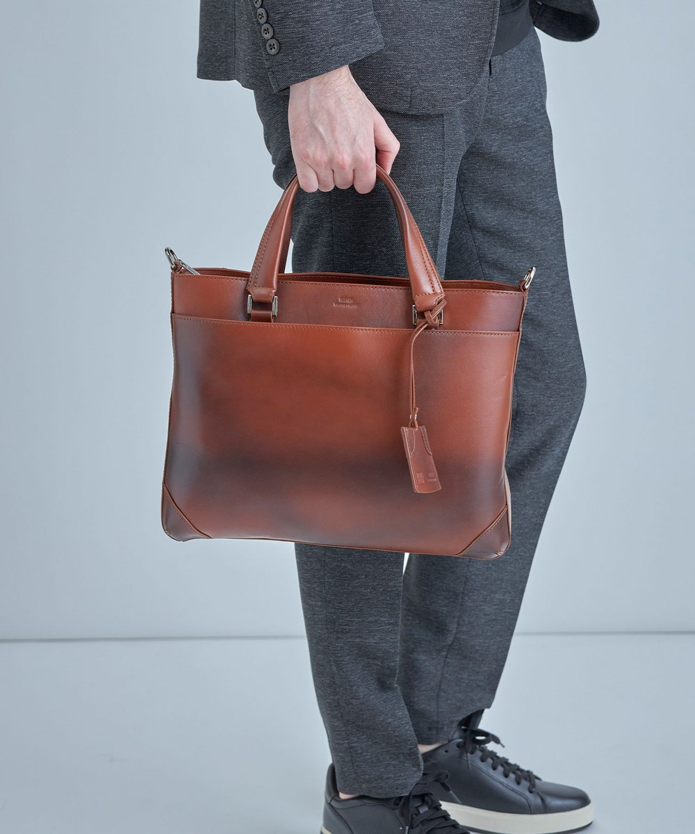 MEN'S BIGI 【SEEKER/シーカー】別注 ムラレザー2WAYブリーフケース キャメル