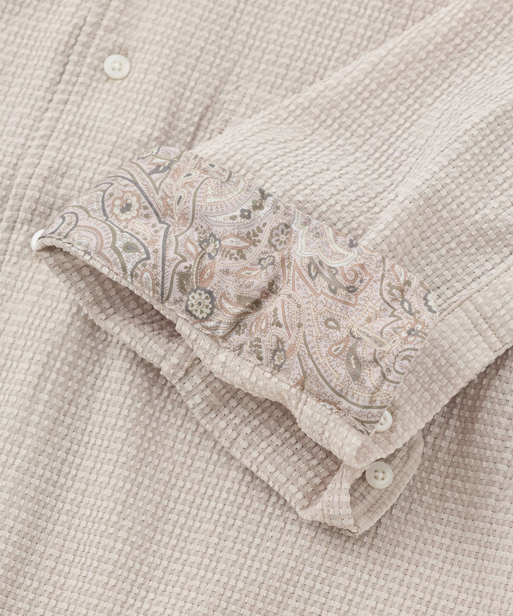 MEN'S BIGI ストレッチサッカー七分袖シャツ＜ストレッチ/通気性＞ ベージュ