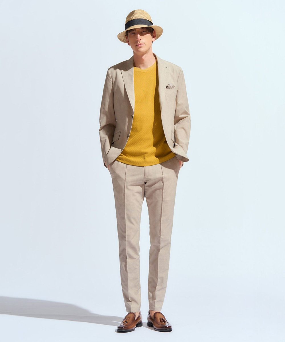MEN'S BIGI リンクスジャカードシルケットカットソー イエロー