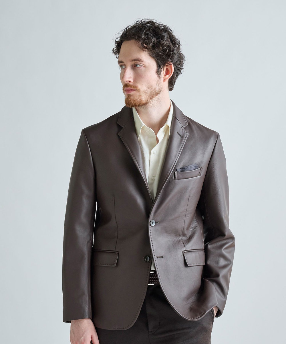 MEN'S BIGI シープレザー テーラードレザージャケット ブラウン