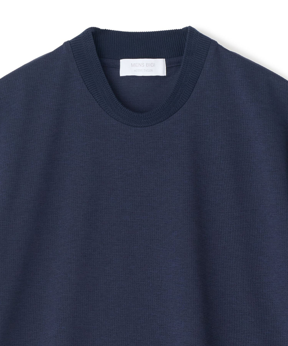 MEN'S BIGI 東レPrimeflex 麻調ドットメッシュ クルーネックTシャツ＜吸水速乾/通気性＞ ネイビー