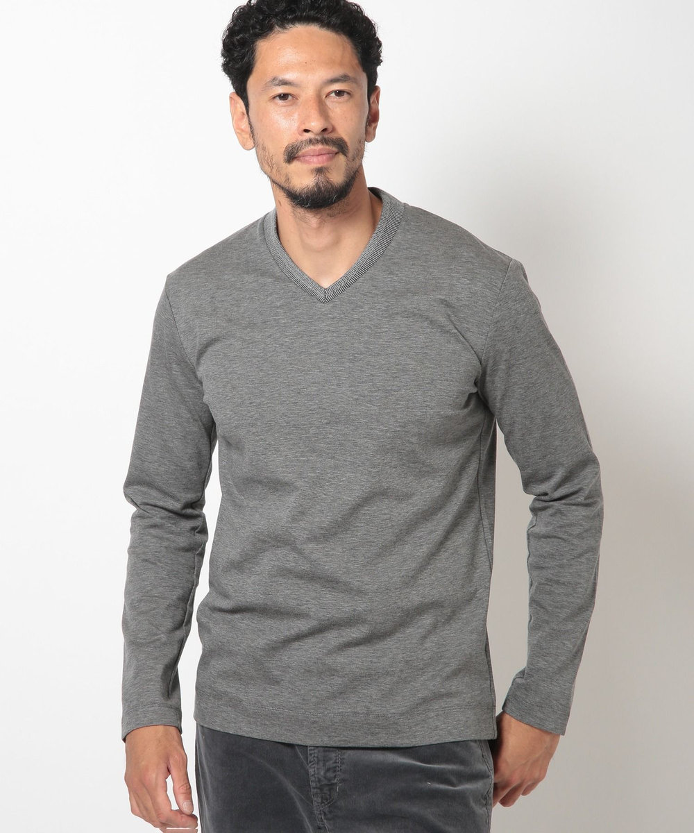 MEN'S BIGI 【ACTIVE TAILOR】シルケットスムースVネックロングTシャツ グレー