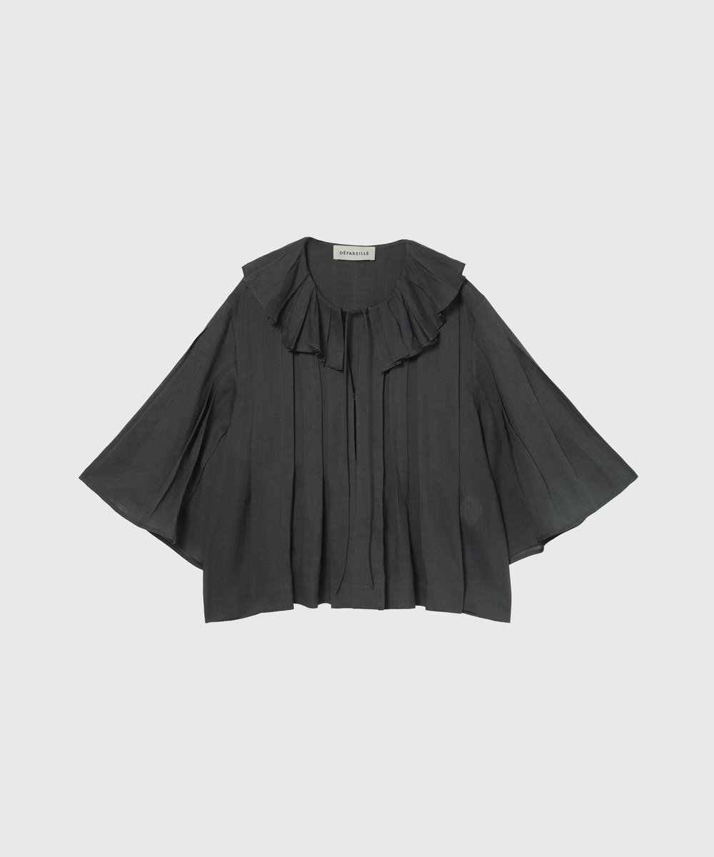 DÉPAREILLÉ 	RAMIE PLEATS SHORT SLEEVE BLOUSE / ラミープリーツショートスリーブブラウス チャコールグレー