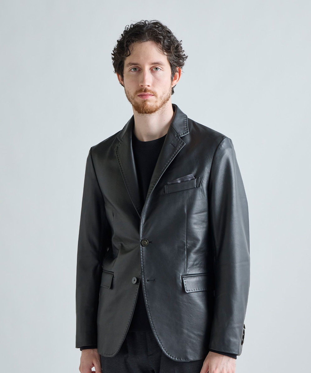 MEN'S BIGI シープレザー テーラードレザージャケット ブラック