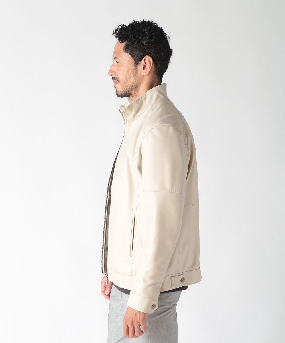 MEN'S BIGI スタンドカラーシングルライダース レザージャケット オフホワイト