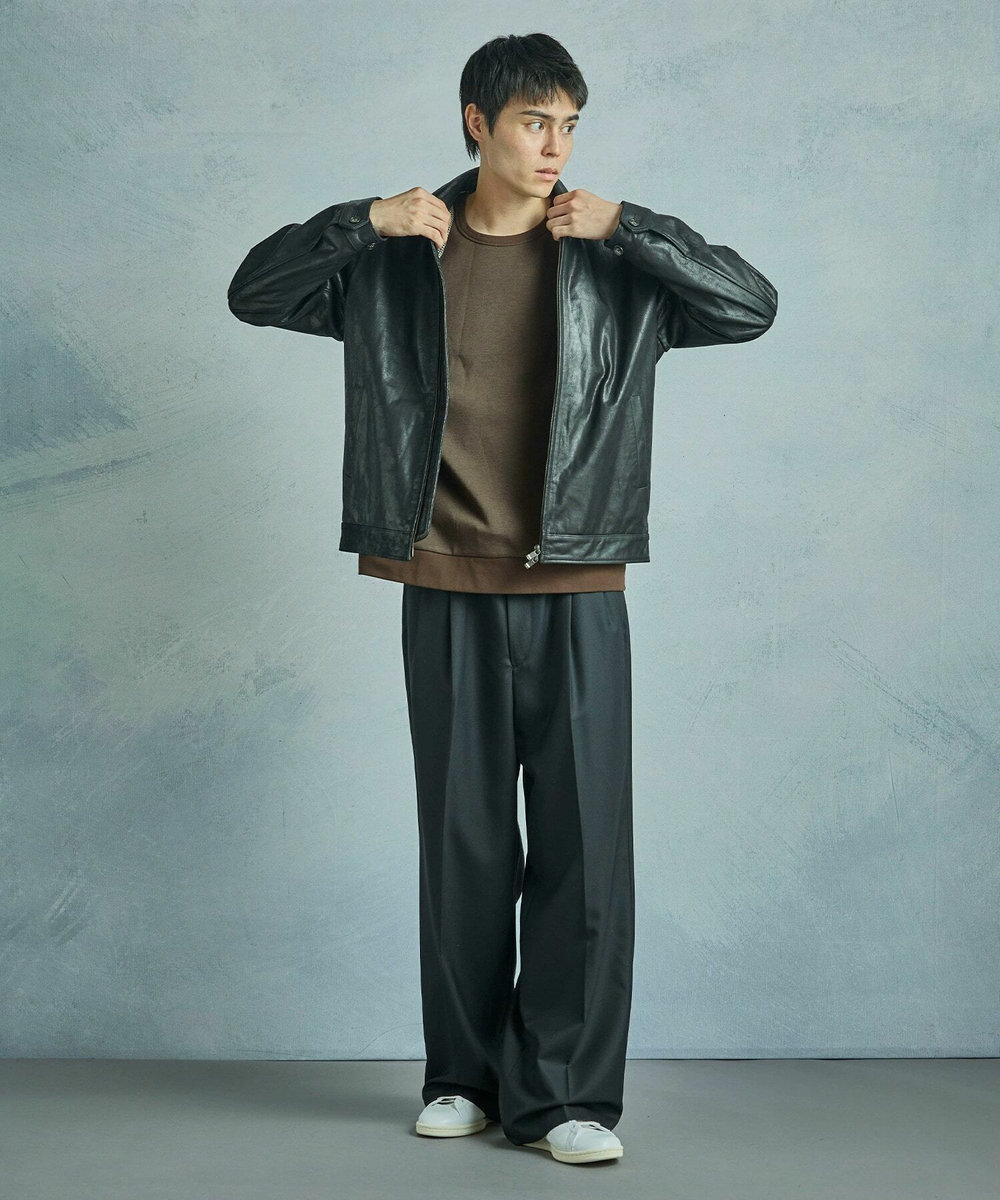 MEN'S BIGI ゴートレザー ライダースブルゾン ブラック