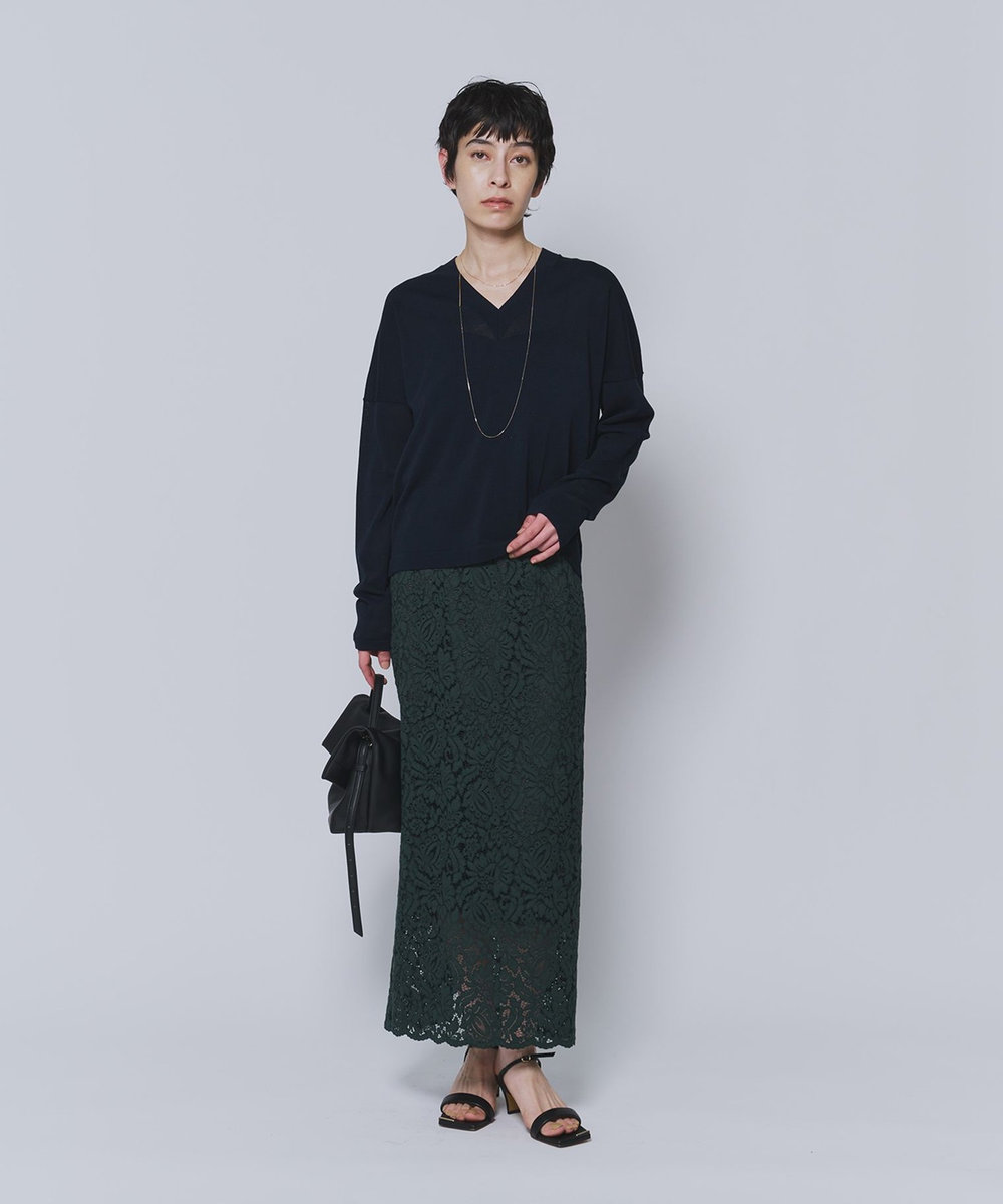 1er Arrondissement フラワーレースタイトスカート グリーン