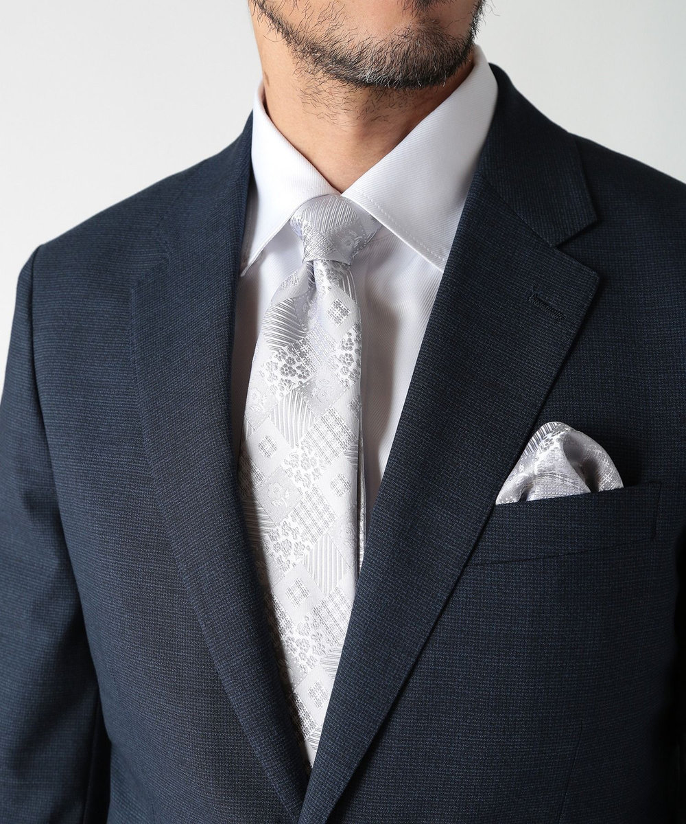 MEN'S BIGI ジオメトリック柄チーフ シルバー