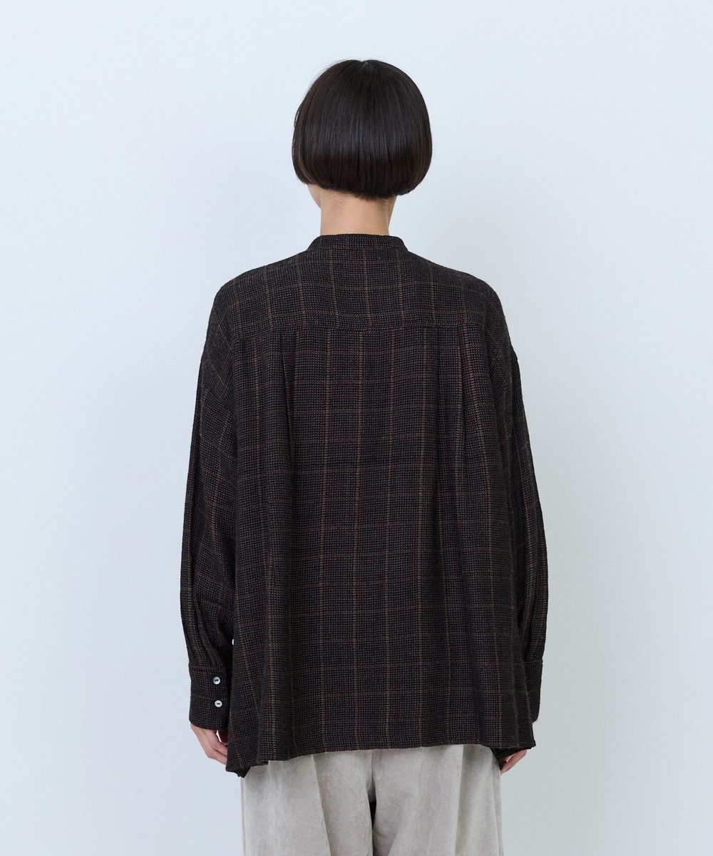 LOISIR ウールガーゼ断ち切りフリルブラウス ブラウン