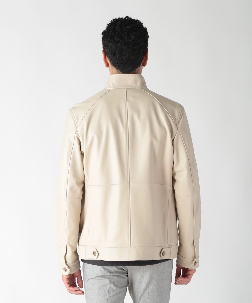 MEN'S BIGI スタンドカラーシングルライダース レザージャケット オフホワイト