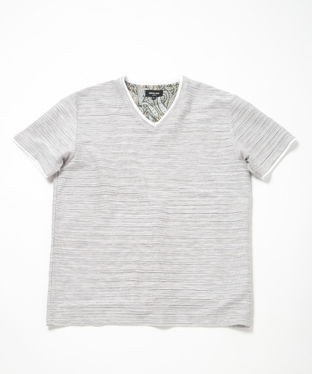 MEN'S BIGI 吸水速乾(ABS加工)スラブタックVネックカットソー ベージュ
