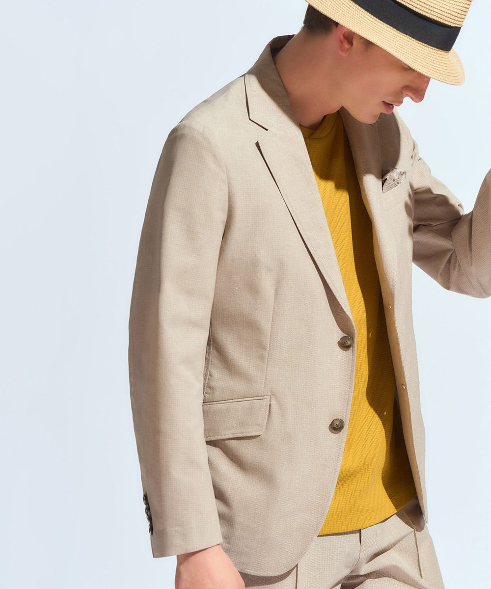 MEN'S BIGI リンクスジャカードシルケットカットソー イエロー