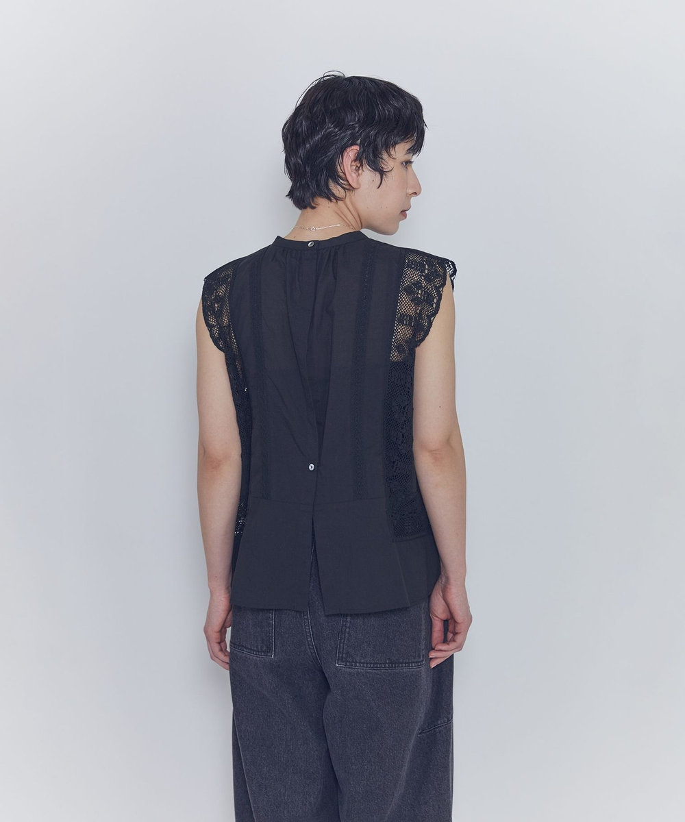 1er Arrondissement 【WEB限定】＜normment（ノーメント）＞ “MANNY LACE"ノースリーブブラウス ブラック
