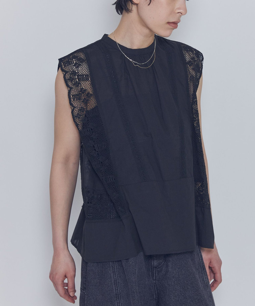 1er Arrondissement 【WEB限定】＜normment（ノーメント）＞ “MANNY LACE"ノースリーブブラウス ブラック