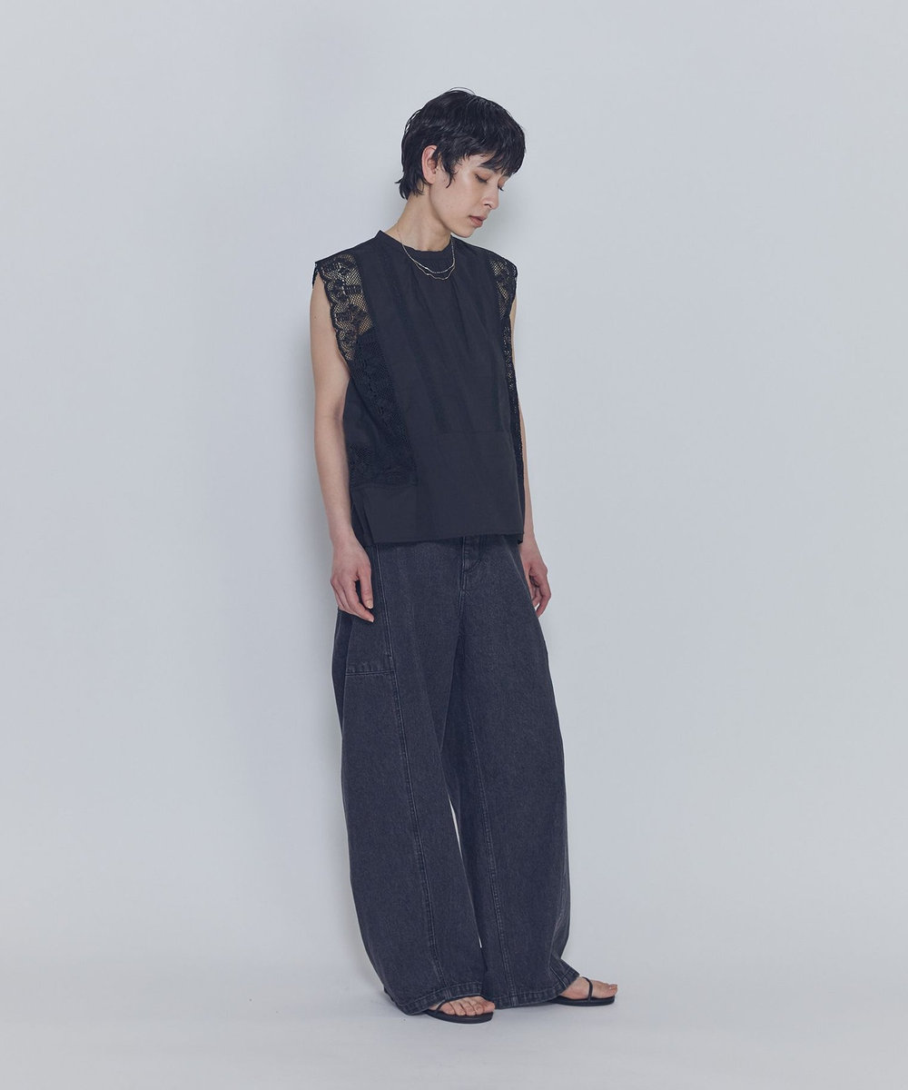 1er Arrondissement 【WEB限定】＜normment（ノーメント）＞ “MANNY LACE"ノースリーブブラウス ブラック