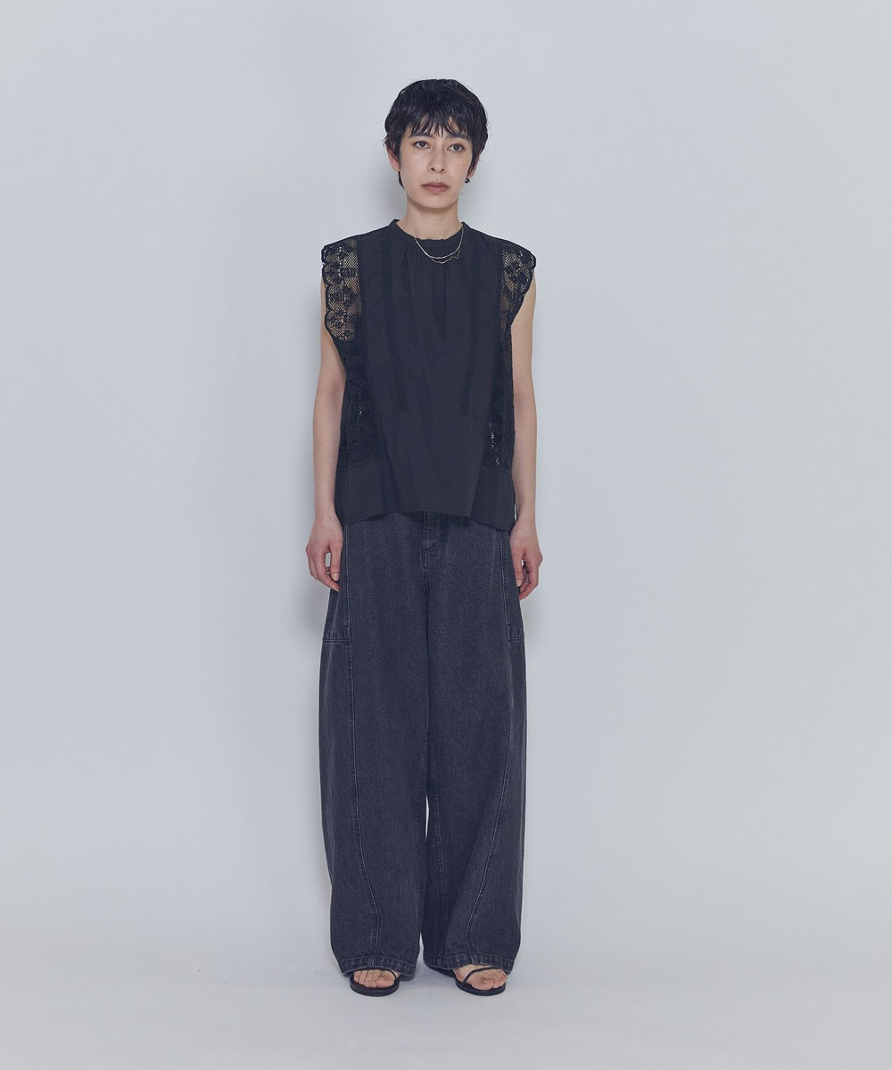 1er Arrondissement 【WEB限定】＜normment（ノーメント）＞ “MANNY LACE"ノースリーブブラウス ブラック