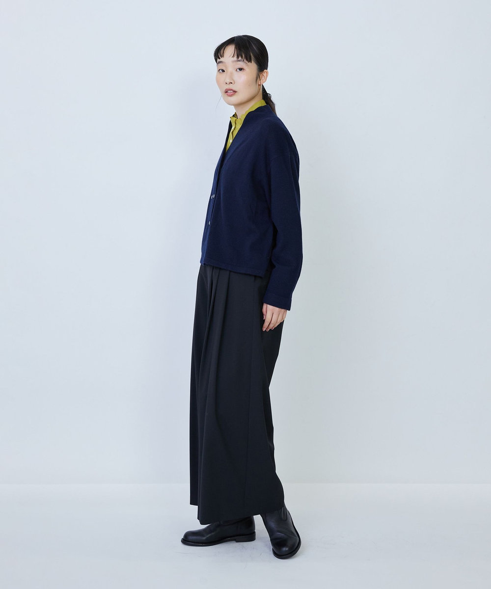 LOISIR ウール天竺ダブル釦カーディガン ネイビー