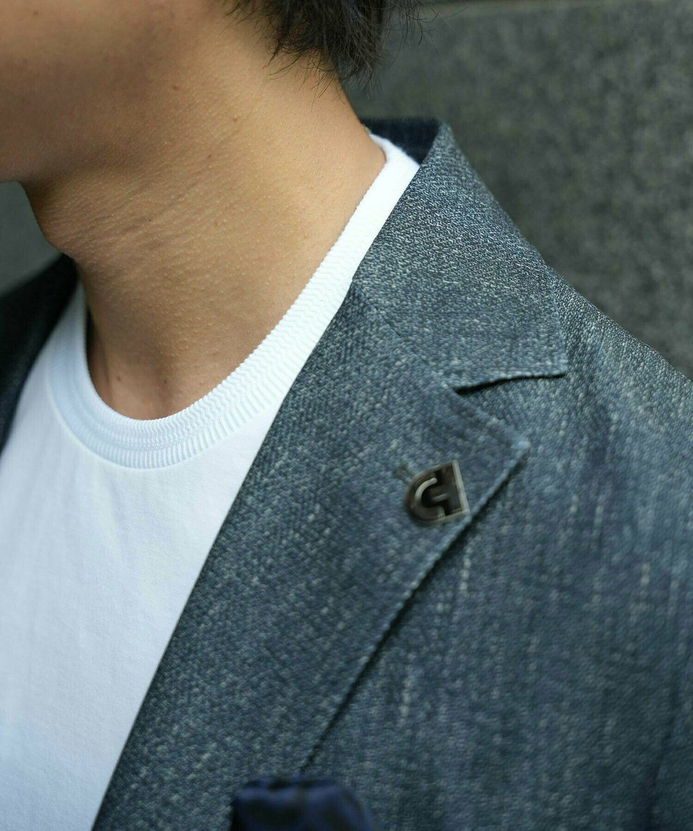 MEN'S BIGI 【COLE HAAN/コール ハーン】別注 トリコットメッシュデニムプリントジャケット＜吸水速乾/EASY CARE＞ ブルー