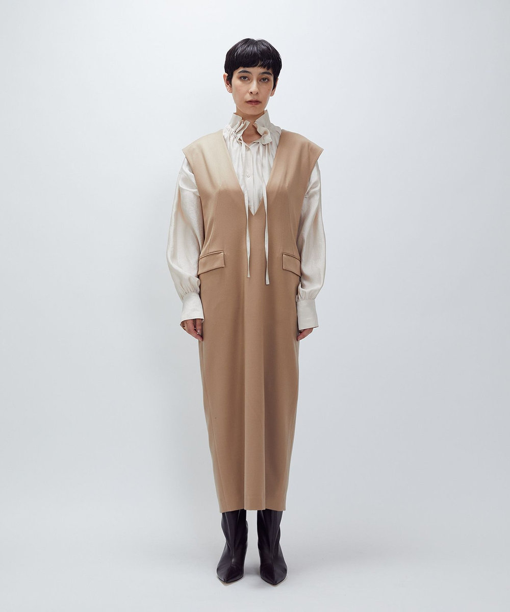1er Arrondissement ウールサテンワンピース ベージュ