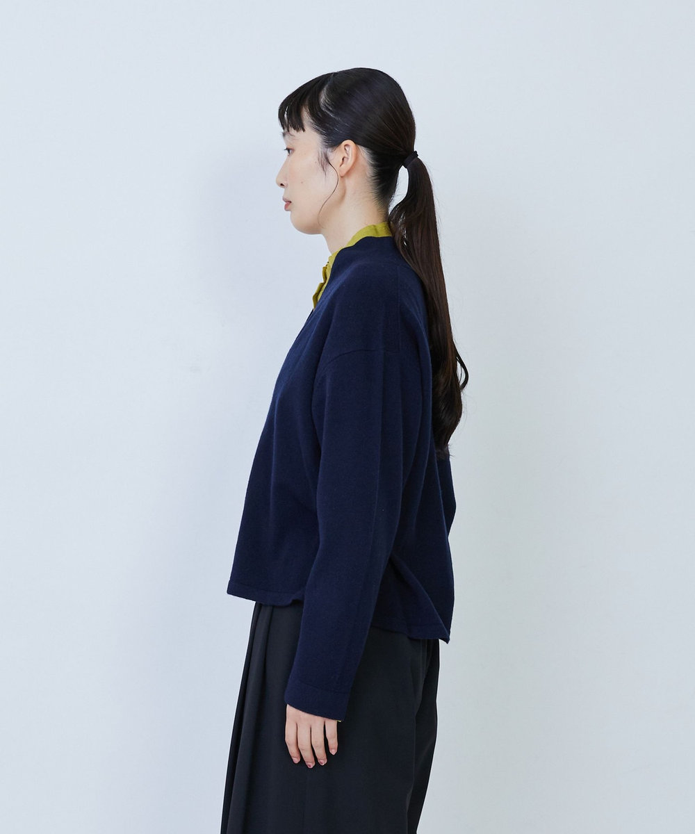 LOISIR ウール天竺ダブル釦カーディガン ネイビー