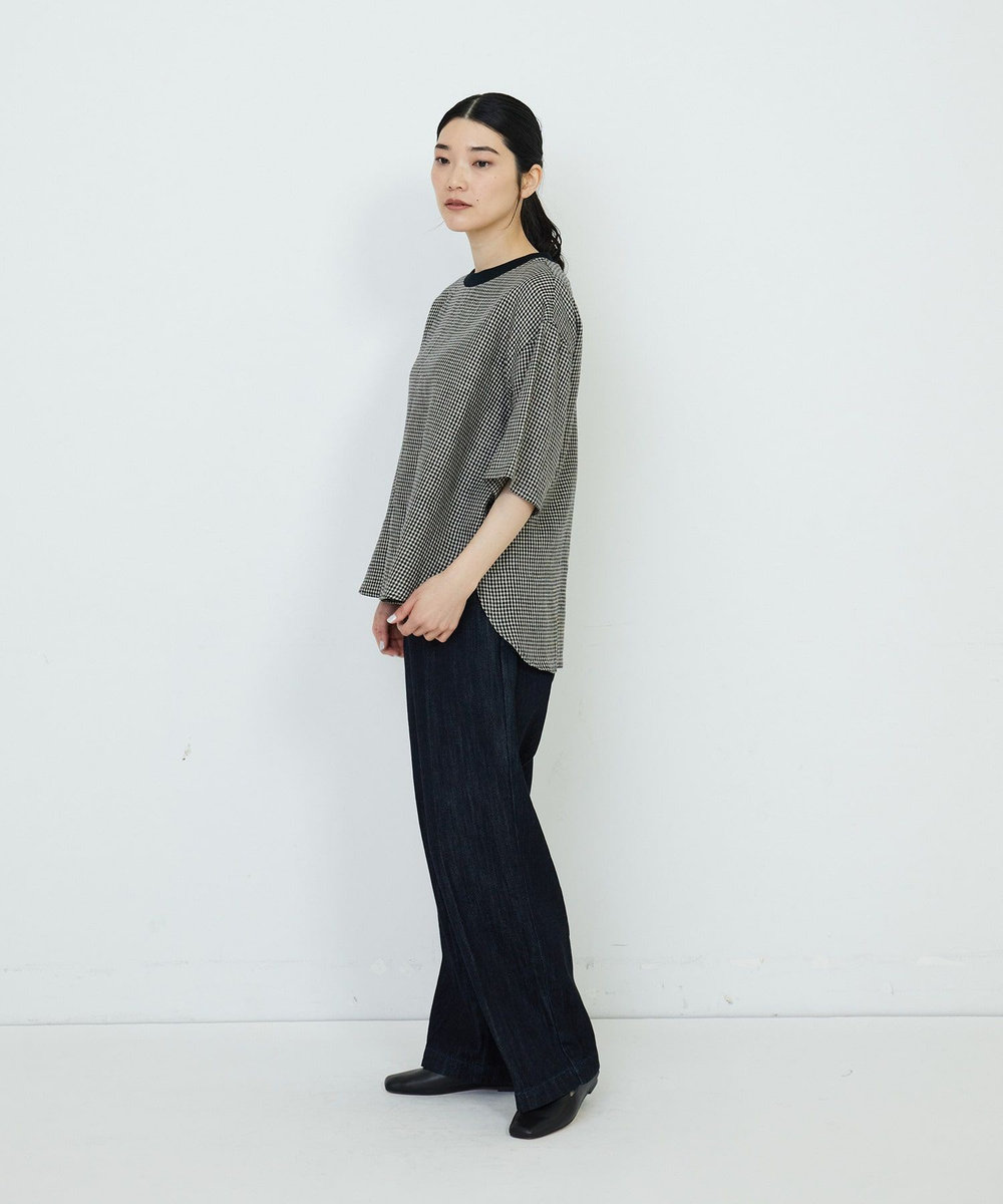 ADIEU TRISTESSE リブ付きリネンブラウス チェック