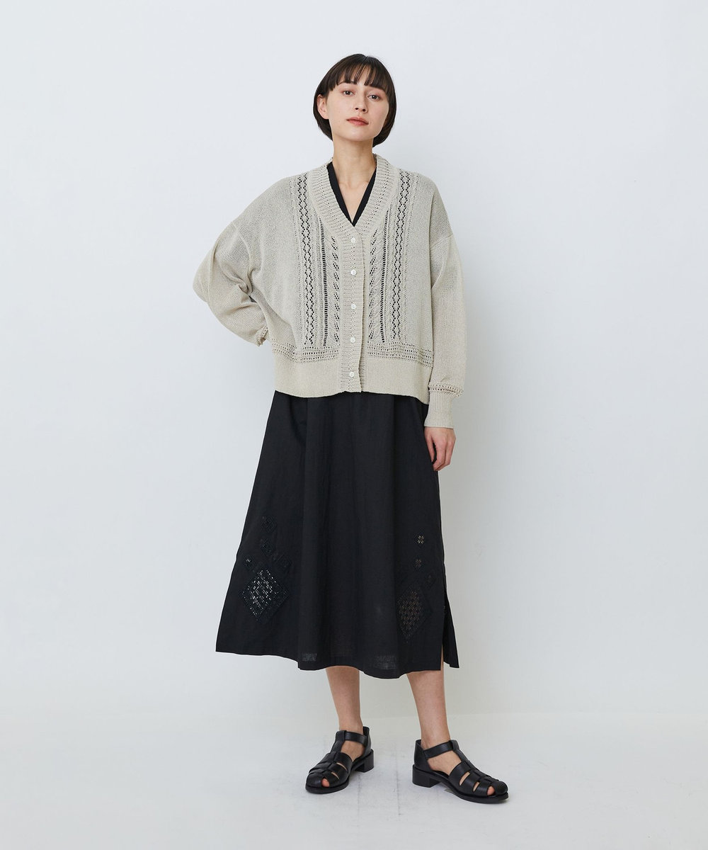LOISIR エステル和紙透かし柄カーディガン ベージュ